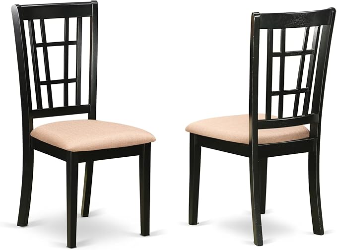 East West Furniture NIC-BLK-C Nicoli Kitchen Dining Chairs - Linen Fabric Upholstered Wood Chairs, Set of 2, Black