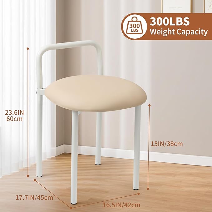 Vanity Chair, Makeup Vanity Stool with Cushion for Small Spaces,Upholstered Dressing Stool for Women, Comfortable Ottoman for Living Room, Boudoir,Bedroom,Bathroom,Entryway(Brown)