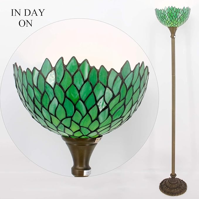 WERFACTORY Tiffany Floor Lamp Green Wisteria Stained Glass Light 12X12X71 Inches Pole Torchiere Standing Corner Torch Uplight Decor Bedroom Living Room Home Office S523 Series