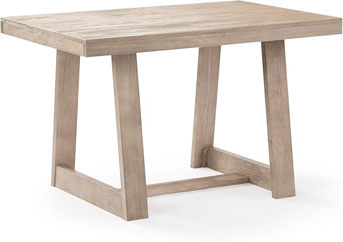 Plank+Beam 48 Inch Farmhouse Dining Table, Rustic Solid Wood Kitchen Table, Dinner Table for Dining Room, Home Office Furniture, Seashell Wirebrush