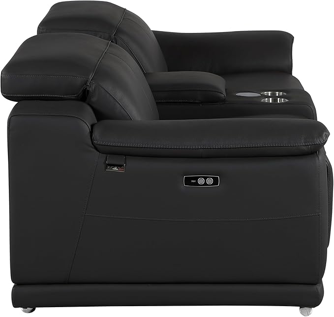 BlackJack Furniture Venice Top Grain Italian Leather Power Recline Loveseat Sofa - 93" Theater Seating Modern Couch for Living Room Apartment Lounge Home with Adjustable Headrests & USB Port, Black