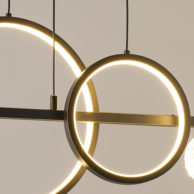 Modern LED Pendant Lights, Dimmable 47in Linear LED Chandelier Lighting, Upgraded Black & Gold Dining Room Hanging Light Fixtures Kitchen Island Globe Pendant Light for Dining Table (4200lm)