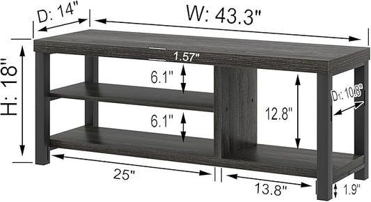 FOLUBAN Entryway Bench, Rustic Wood Shoe Storage Bench for Hallway Front Door Entrance, Industrial Indoor Bench for Bedroom Living Room, Dark Gray, 43.3 Inch
