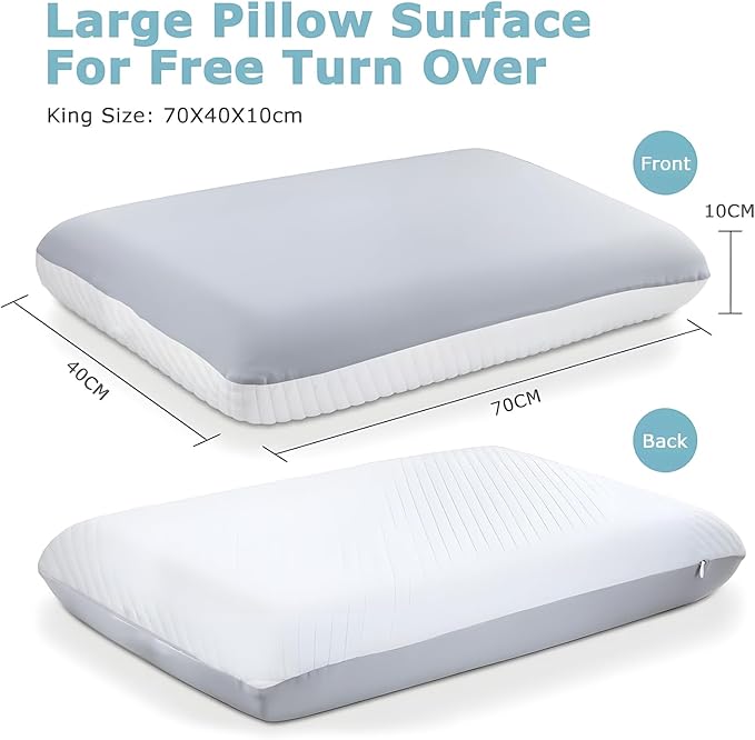Memory Foam Pillow Queen Size, Cooling Bed Pillow for Sleeping – Medium Firm Neck & Shoulder Support, Slow-Rebound Comfort, Double-Sided All-Season Design, Washable Cover (White & Gray)