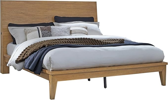 Signature Design by Ashley Sherbana Scandinavian King Panel Platform Bed with Bunkie Board and USB Charging Ports, Foundation or Box Spring Not Needed, Light Brown