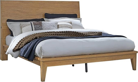 Signature Design by Ashley Sherbana Scandinavian King Panel Platform Bed with Bunkie Board and USB Charging Ports, Foundation or Box Spring Not Needed, Light Brown