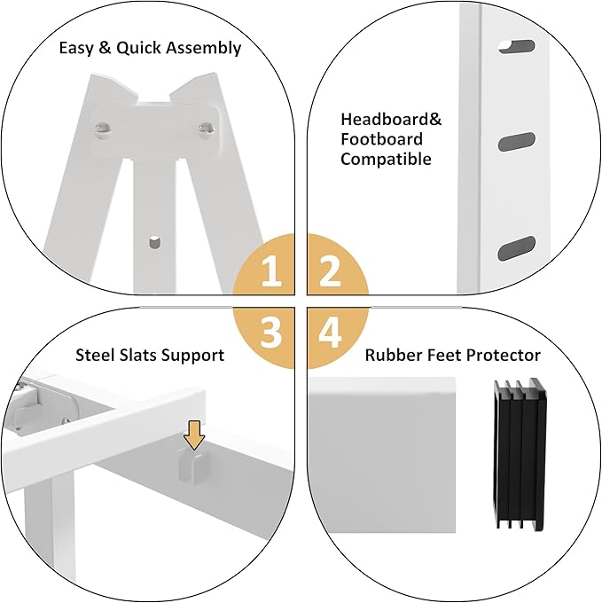 14 Inch Full Size Bed Frame No Box Spring Needed, Heavy Duty Metal Bed Frame Full with Large Underbed Storage Space, Noise Free, Easy Assembly, White