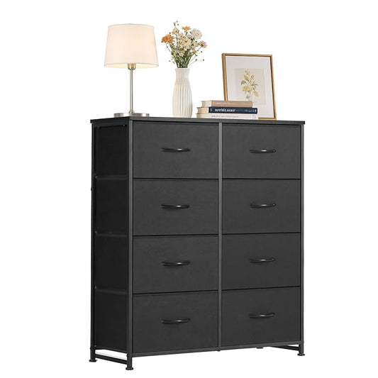 8-Drawer Fabric Dresser, Chest of Drawers Clothes Cabinet for Closet & Bedroom, Storage Organizer with Steel Frame for Entryway, Dorm, Living Room, Black