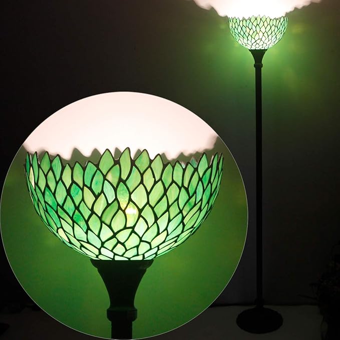 WERFACTORY Tiffany Floor Lamp Green Wisteria Stained Glass Light 12X12X71 Inches Pole Torchiere Standing Corner Torch Uplight Decor Bedroom Living Room Home Office S523 Series
