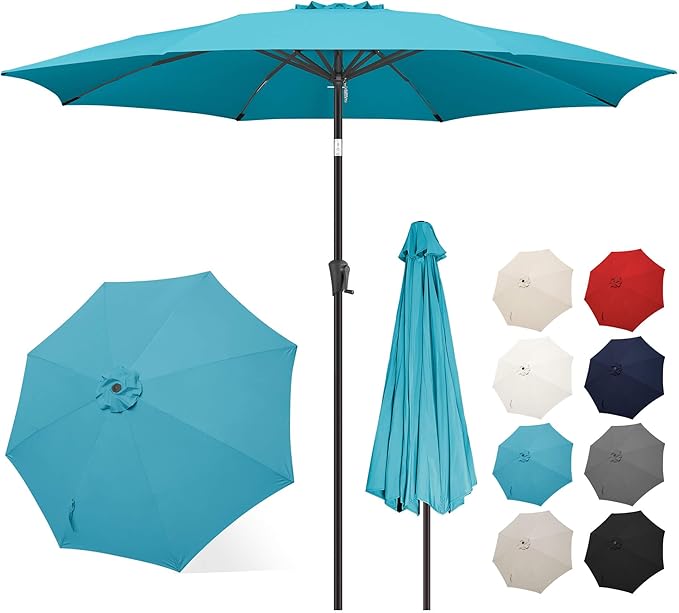 FLAME&SHADE 10ft Patio Umbrella - Outdoor Umbrella with Push Button Tilt and Crank for UV Protection, Table Market Umbrella for Garden, Deck, Backyard, Pool and Beach(Aqua Blue)