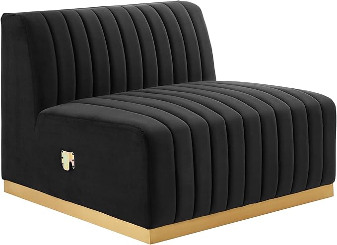 Modway Conjure Channel Tufted Performance Velvet Sectional, 4-Piece Sofa, Gold Black