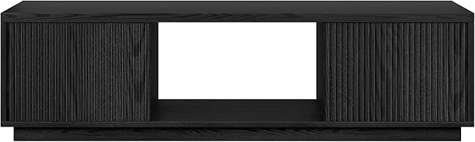 Henn&Hart Fluted TV Stand for TVs up to 65" with 2 Side Storage Cabinets and Open Center Storage for Living Room, Family Room, or Office, Natural Black