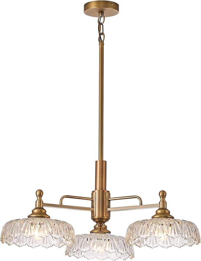 HDDFL Chandelier Pendant Lights Fixture Vintage Pendant Lighting Fixtures 3 Lights Chandelier E26 Base Brass Kitchen Glass Hanging Lamp for Island Dining Room Living Room