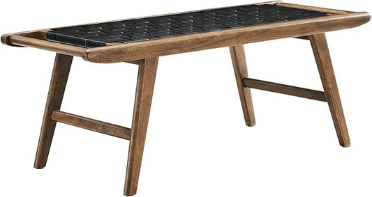 Modway Saoirse 47" Faux Leather Wood Bench in Walnut Black