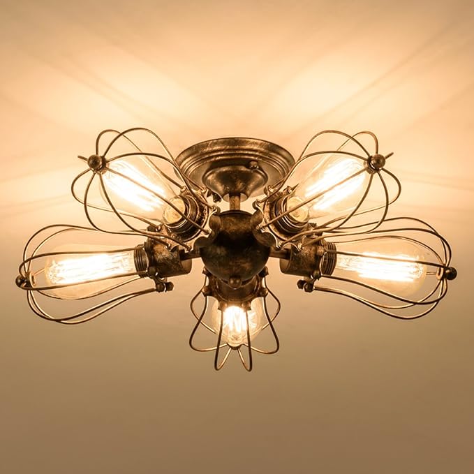 Vintage Ceiling Light Industrial Semi-Flush Mount Ceiling Light Metal Fixtures Painted Finish (with 5 Light) (Bronze)
