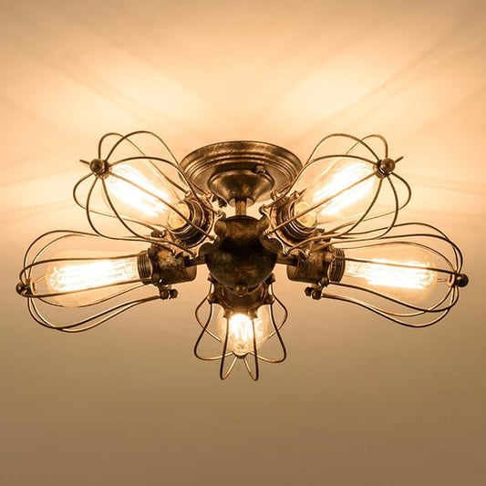 Vintage Ceiling Light Industrial Semi-Flush Mount Ceiling Light Metal Fixtures Painted Finish (with 5 Light) (Bronze)