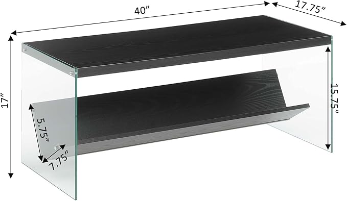 Convenience Concepts SoHo Glass Coffee Table 40" - Modern Living Room Table with Storage Shelf, Contemporary Coffee Table for Family Room, Black