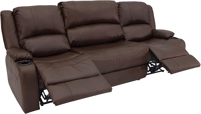 RecPro Charles 94" Powered Triple RV Wall Hugger Recliner | Drop Down Console | RV Furniture with Upgraded 2023 Fabric (Mahogany)
