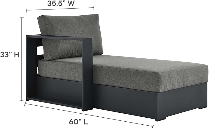 Modway Tahoe Aluminum Outdoor Chaise Lounge in Gray Charcoal with Weather-Resistant Cushions, Modular Left-Facing Patio Lounger for Pool Furniture or Sectional Sofa Set
