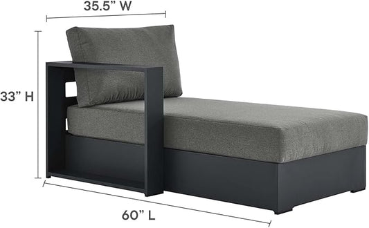 Modway Tahoe Aluminum Outdoor Chaise Lounge in Gray Charcoal with Weather-Resistant Cushions, Modular Left-Facing Patio Lounger for Pool Furniture or Sectional Sofa Set