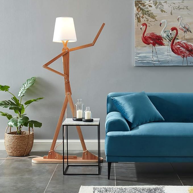 Cool Tall Wood Floor Lamp for Living Rooms Bedrooms - Office Corner Decorative Reading Standing Arc Light Creative Swing Arm Gift Ideas for Kids Boys Girls Bedside - LED Bulb Included (Ash)