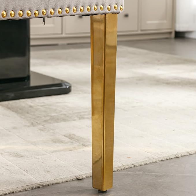 Solid Wood Velvet Upholstered Dining Chair with Golden Stainless Steel Plating Legs,Contemporary Design W/Nailhead Trim,Set of 2,for Living Room,Apartment,Gray and Gold