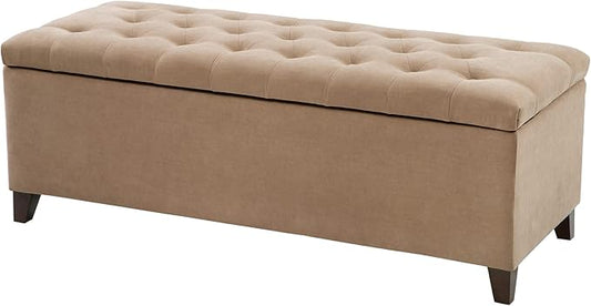 Madison Park Entryway Accent Bench for Living Room Flip Top Storage Chest, Shandra Tufted Top Upholstered Storage Bench End of Bed for Bedroom Furniture, Indoor Seating, 49"Wide, Sand