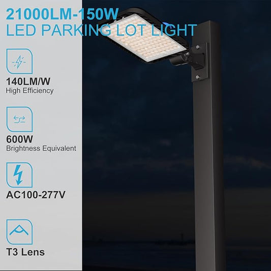 Lightdot 150W LED Parking Lot Area Light (21000Lm Eqv 600W HPS) 5000K Adjustable Arm Mount LED Shoebox Lights with Dusk to Dawn for Parking Lot for Yard,Driveway-4Pack(Height:16~30Ft)