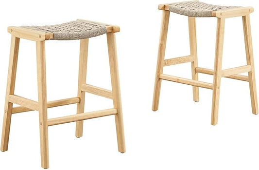 Modway Saoirse Woven Rope Wood Counter Stool - Set of 2 in Natural Natural