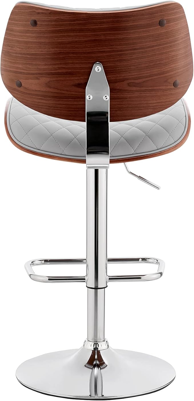Armen Living Leland Adjustable Grey Faux Leather and Chrome Finish Bar Stool