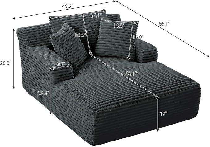 49.2" Oversized Chaise Lounge Daybed Plush Corduroy Upholstered Boneless Memory Foam Cloud Couch Sofabed, Lazy Lounger Chairs with Deep Seat, No Assembly Required Cloud Comfy Couches for Living Room