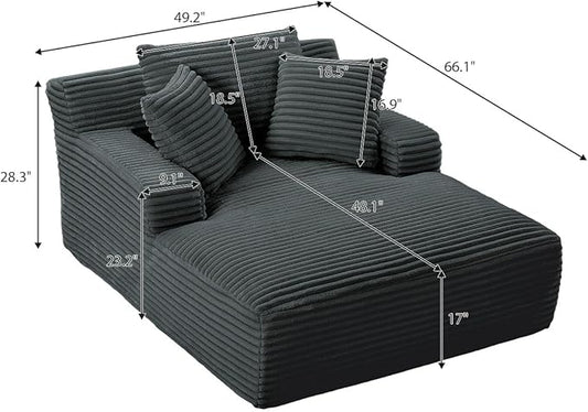49.2" Oversized Chaise Lounge Daybed Plush Corduroy Upholstered Boneless Memory Foam Cloud Couch Sofabed, Lazy Lounger Chairs with Deep Seat, No Assembly Required Cloud Comfy Couches for Living Room