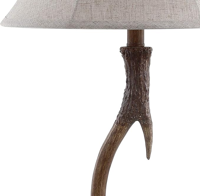 JONATHAN Y 27.5" Brown Antler Rustic Resin Table Lamp for Living Room Bedroom, Light Grey Linen Shade, Farmhouse Lodge Nightstand Lamp, LED Bulb Included JYL6305A