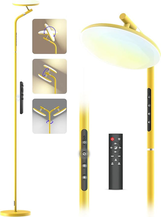 LED Floor Lamp, 32W Super Bright Standing Lamp with Remote Control, Modern Dimmable 69" Torchiere Tall Lamp, 350°Rotating Head Reading Floor Lamp for Living Room, Bedroom, Office, Gold