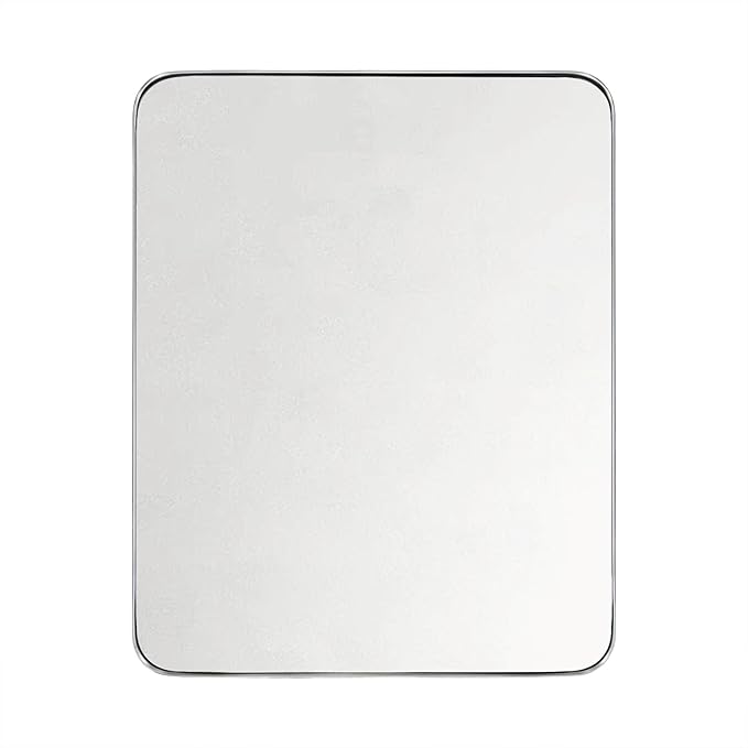 GRACTO 24x30'' Brushed Nickel Metal Framed Bathroom Mirror for Wall in Stainless Steel Rounded Rectangular Bathroom Vanity Mirrors Wall Mounted