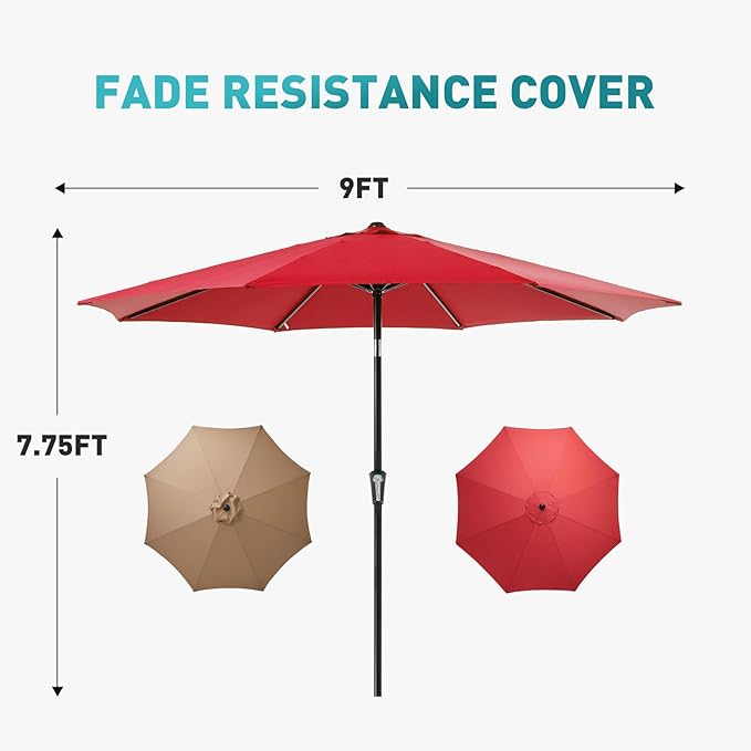 OLIXIS Patio Umbrella with Tilt and Crank Button & Sturdy Ribs Waterproof, Patio Table Umbrella Perfect for Poolside, Terrace, Beach and Outdoor Restaurant