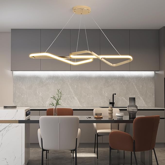 33 in Dimmable Modern LED Chandeliers for Dining Room - Adjustable Height Pendant Light Fixture Over Table, Contemporary Gold Chandelier Light Fixture (Gold 33")