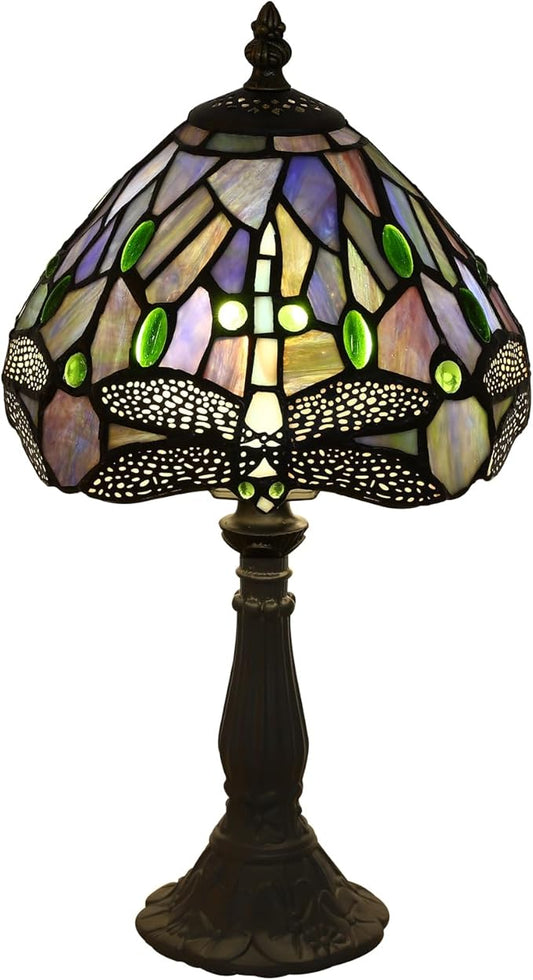 Tiffany Small Table Lamp Blue Dragonfly Hand-Made Stained Glass Table Lamps for Bedroom 8.5X8.5X15 Inch Night Light Bedside Nightstand Home Office Desk Lamp W/ E12 LED Bulb