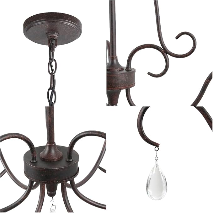 LALUZ Farmhouse Chandelier, 6-Light Rustic Dining Room Chandeliers Light Fixture Over Table with 7 Crystals for Dining Room & Living Room, Entryway, Rust-Colored Bronze Finish