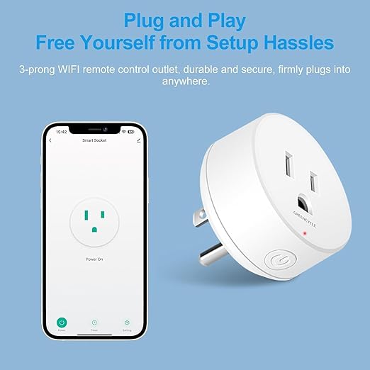 Greencycle Smart Wireless Remote Control Outlet Plug,WiFi Outlets for Household,On Off Smart Outlets Switch Compatible with Tuya,Alexa and Google Assistant,Timer Outlet,No Wiring,White,1SW+3Outlets