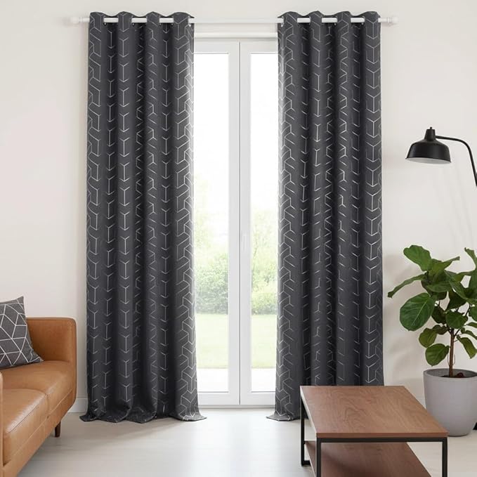 NICETOWN Blackout Curtains for Bedroom, Foil Printed T-Shaped Energy Saving Thermal Insulated Solid Grommet Blackout Draperies for Patio Hall Studio (1 Pair, 52 inches by 95 inches, Grey)
