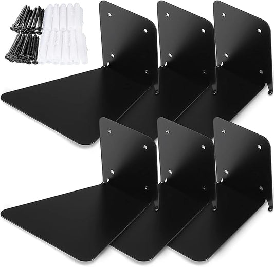 Jetec 6 Pack Invisible Floating Bookshelf Wall Mounted Floating Bookshelves Heavy Duty Book Organizers Hidden Book Shelf Metal Shelves Holder for Books Bedroom Living Room Home Office (Black)