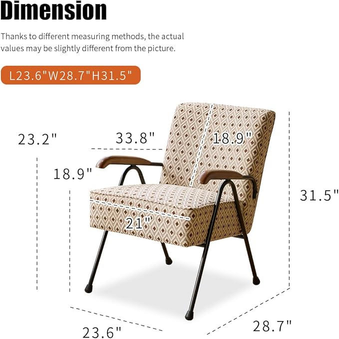 HAZO Fabric Armchair, Modern Accent Chair High Back, Living Room Chairs with Metal Legs and Soft Padded, Sofa Chairs for Home Office,Bedroom,Dining Room (Pattern)