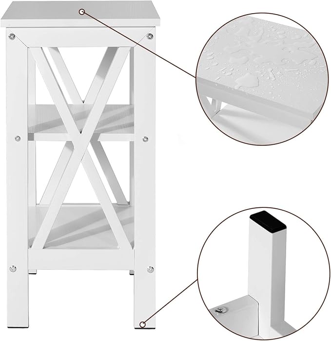 VECELO Modern X-Design Night Stand, Nightstands End Storage Versatile Shelf Side Table,Easy Assembly, Pearl White
