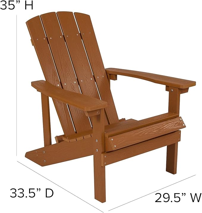 Flash Furniture Charlestown Poly Resin Adirondack Chair - Teak - All Weather - Indoor/Outdoor - Set of 2