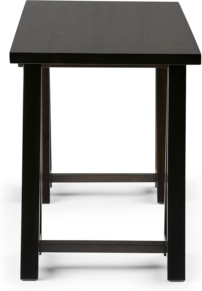 SIMPLIHOME Sawhorse Desk - 60 Inch Wide Solid Wood Writing Desk in Dark Chestnut Brown, Modern Industrial Home Office Computer Table for Workspace with Sawhorse Base and Integrated Keyboard Tray