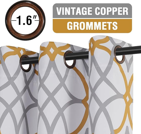 H.VERSAILTEX Blackout Curtains Printed Design 54 Inch Length 2 Panels Set Thermal Insulated Curtains for Bedroom Living Room Geometric Modern Grommet Window Drapes - Mustard and Grey