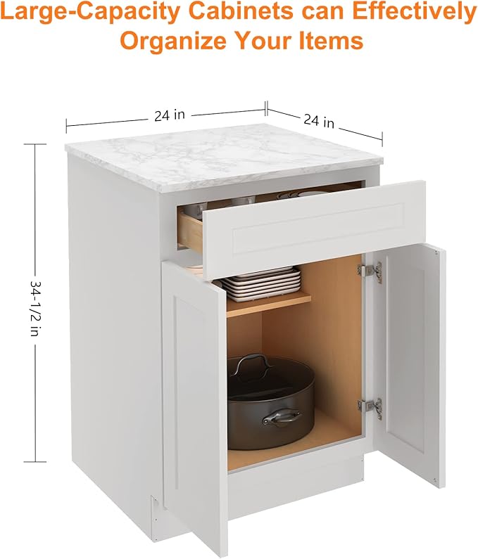 LOVMOR Kitchen Base Cabinets, Sideboard Storage Cabinet, Entryway Cabinet with 1-Drawer & Adjustable Shelf, 24" W X 24" D X 34-1/2"H (Light Gray)