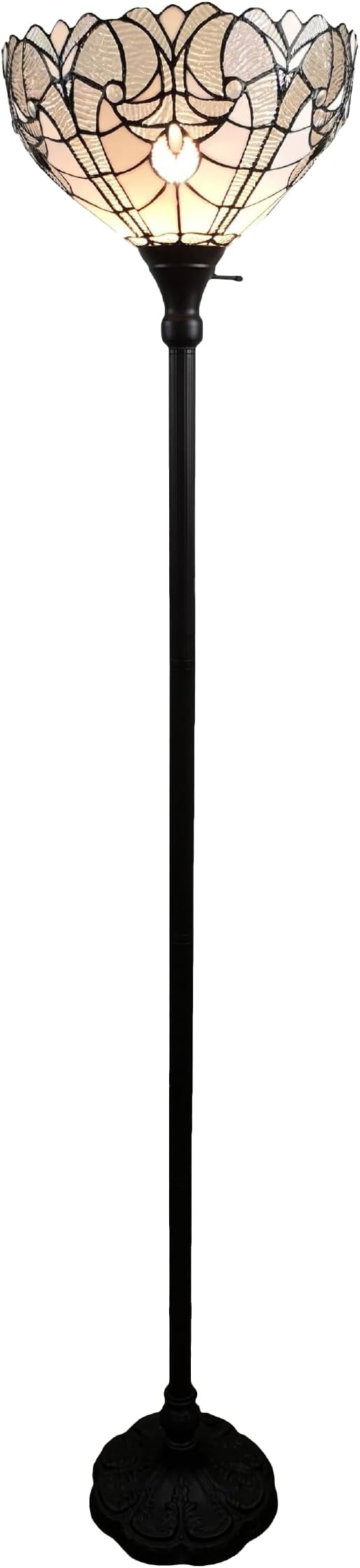 Amora Tiffany Floor Lamp Torchiere - Stained Glass Lamp 72” in White Mahogany - Custom Handcrafted Floor Lamps for Living Room