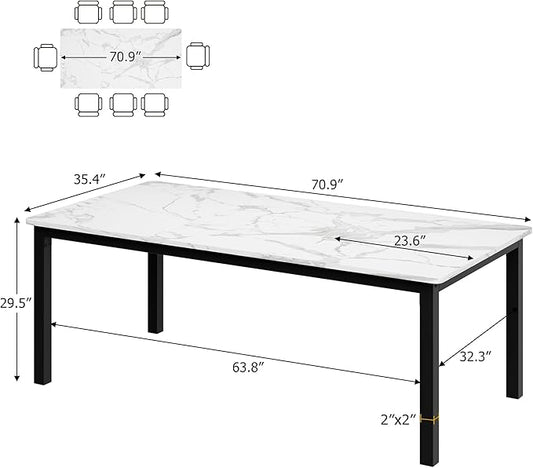 IDEALHOUSE 71 Inch Industrial Dining Table for 4-6 Person Rectangle Kitchen Table with Metal Legs,Round Corners, Writing Desk, for Modern Farmhouse, for Kitchen, Dining Room,Quick Assembly,Wood